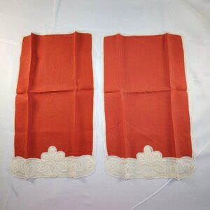 Vintage Hand Sewn Red Embroidered Brussels Belgium Lace Tea Towels 17x10 inches